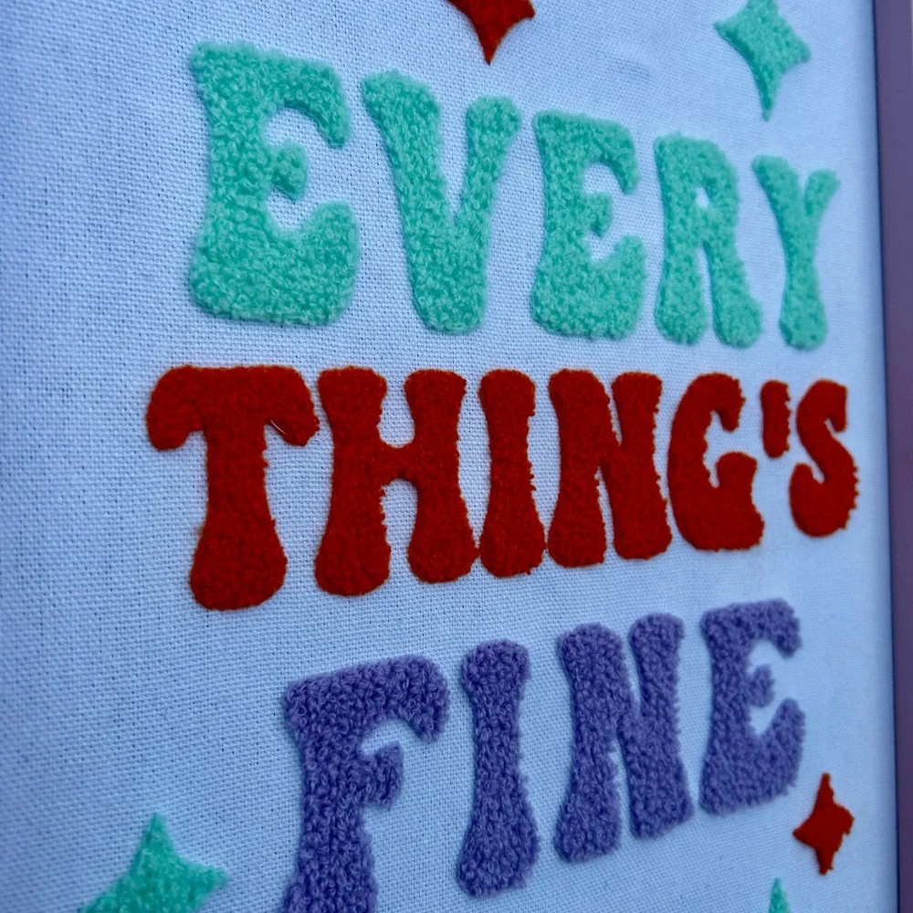 Everything’s Fine Embroidered Colorful Wall Art Decor 70’s Inspired Crocheted